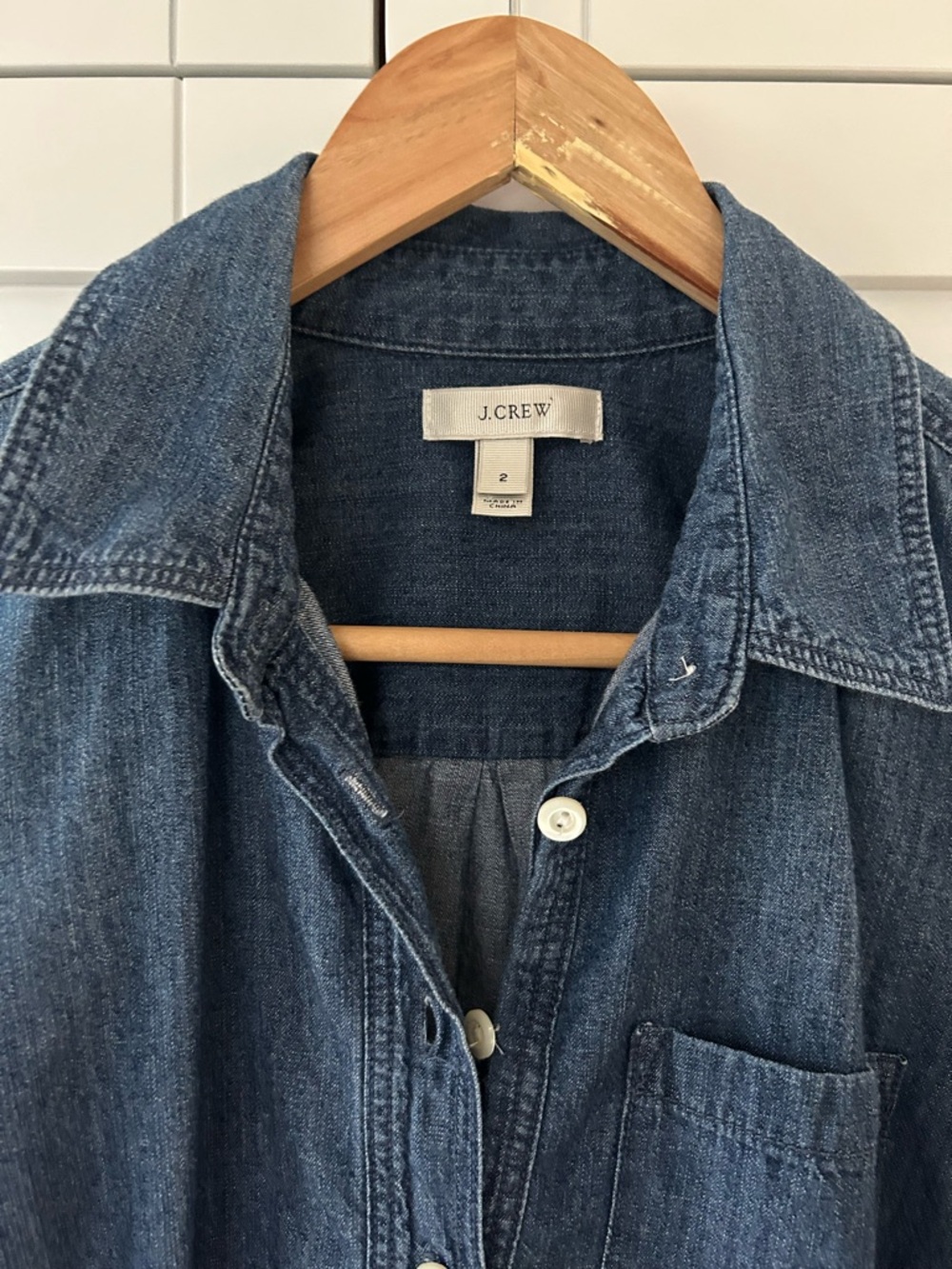 J. Crew Women's Size 2 Chambray Denim 3/4 Sleeve Mini Shirt Dress Tunic - Picture 3 of 4
